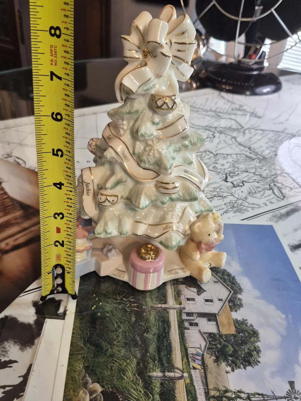 Lennox Porcelain White and Green Holiday Tree Figurine with Gold Accents